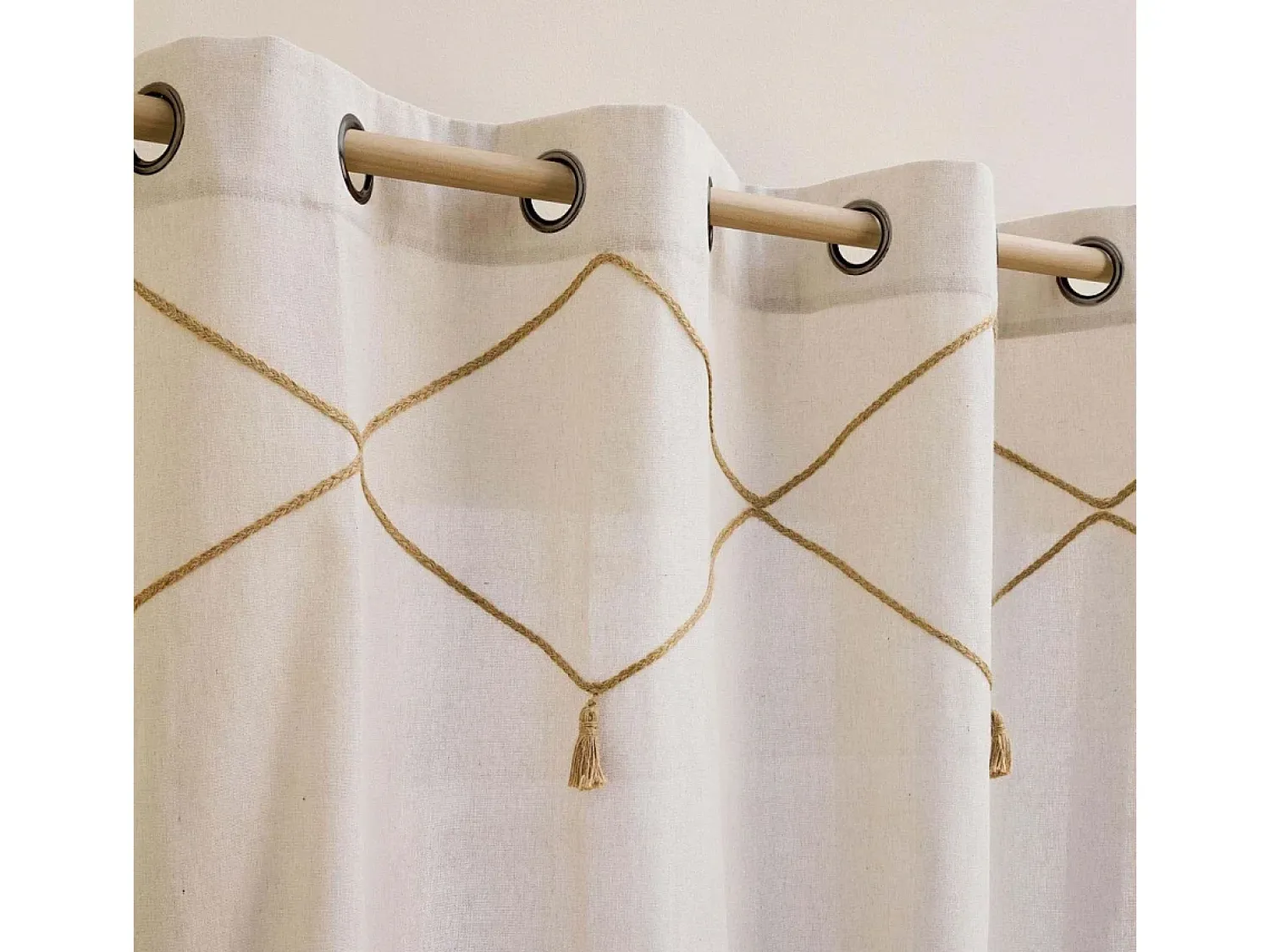Douceur d'intérieur Ropa De Casa^Cortina con ojales de yute con borlas Beige