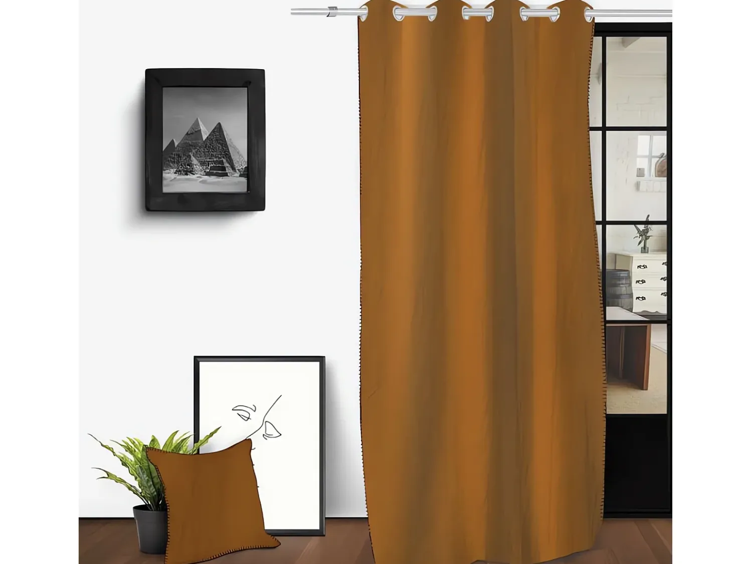 Hot Soleil d'ocre Cortina con ojales en algodón lavado 135x250 cm SPIRIT bronze Amarillo