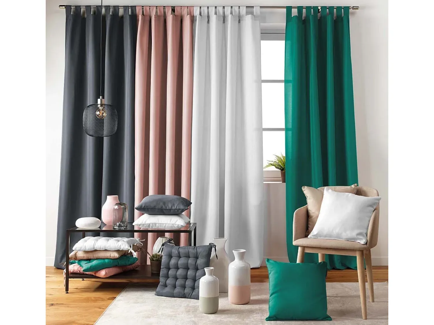 Douceur d'intérieur Ropa De Casa^Cortina con ojales en poliéster liso – Sobriedad y elegancia en atemporal Blanco