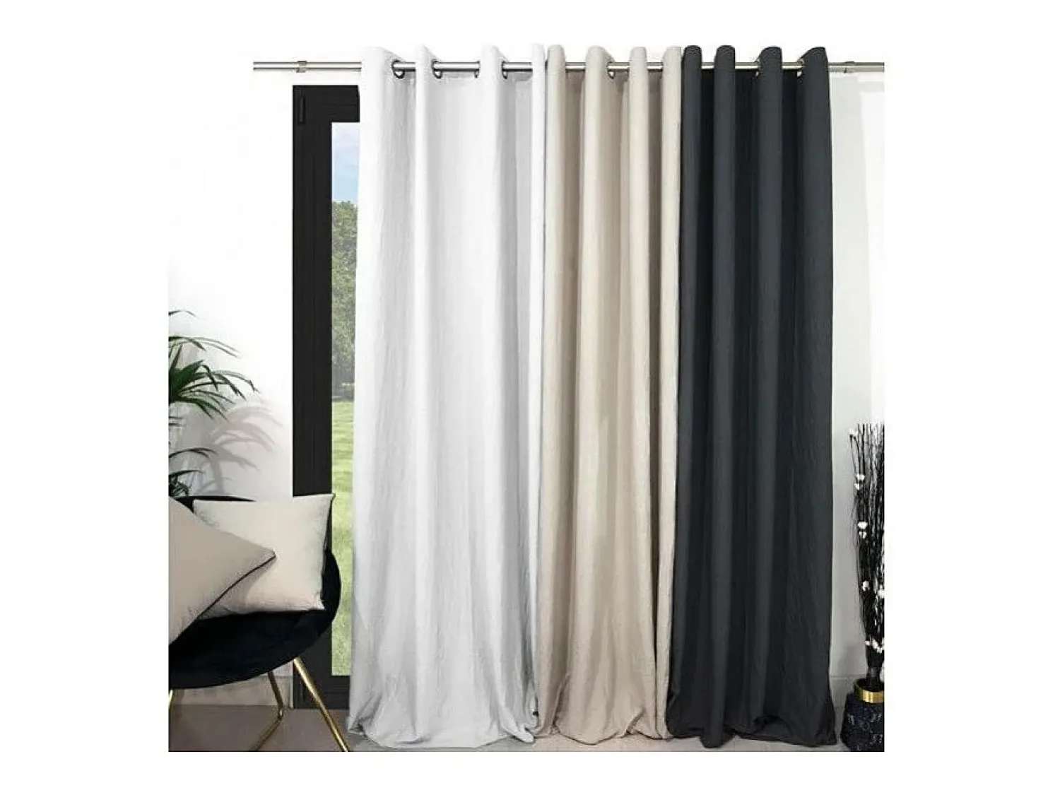 Soleil d'ocre Ropa De Casa^Cortina con ojales lavados de microfibra 135x250 BOHEME Blanco
