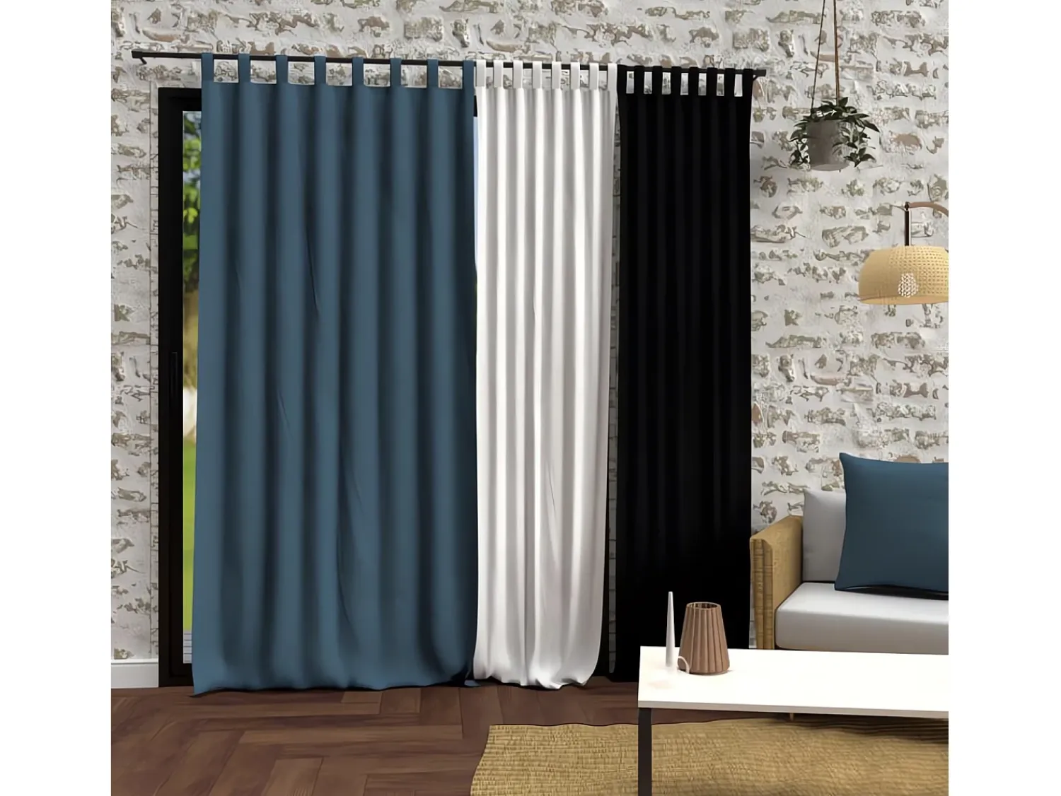 Soleil d'ocre Ropa De Casa^Cortina con patas de microfibra lavada 135x250 BOHEME pato Azul