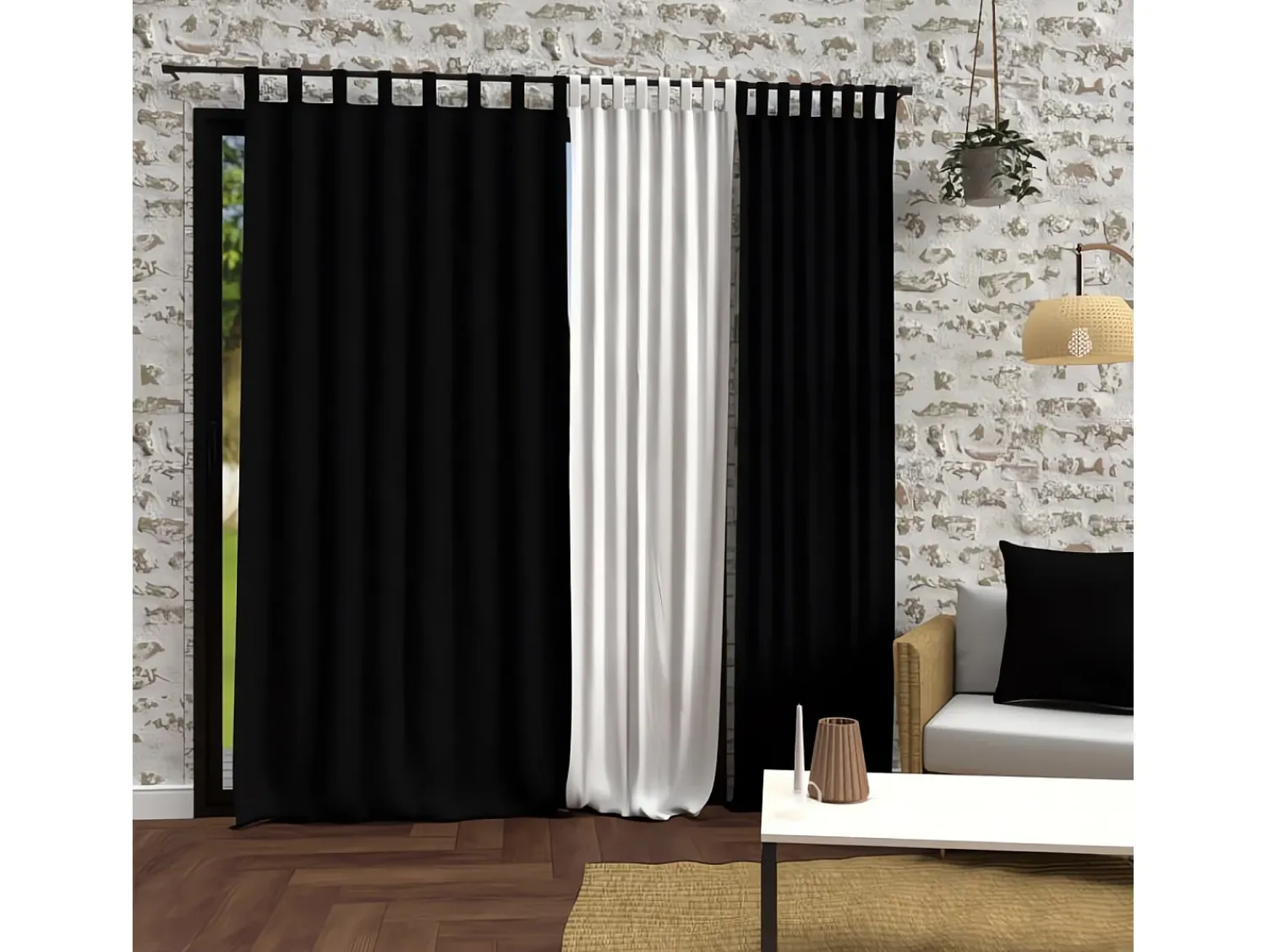Soleil d'ocre Ropa De Casa^Cortina con patas de microfibra lavada 135x250 cm BOHEME Negro