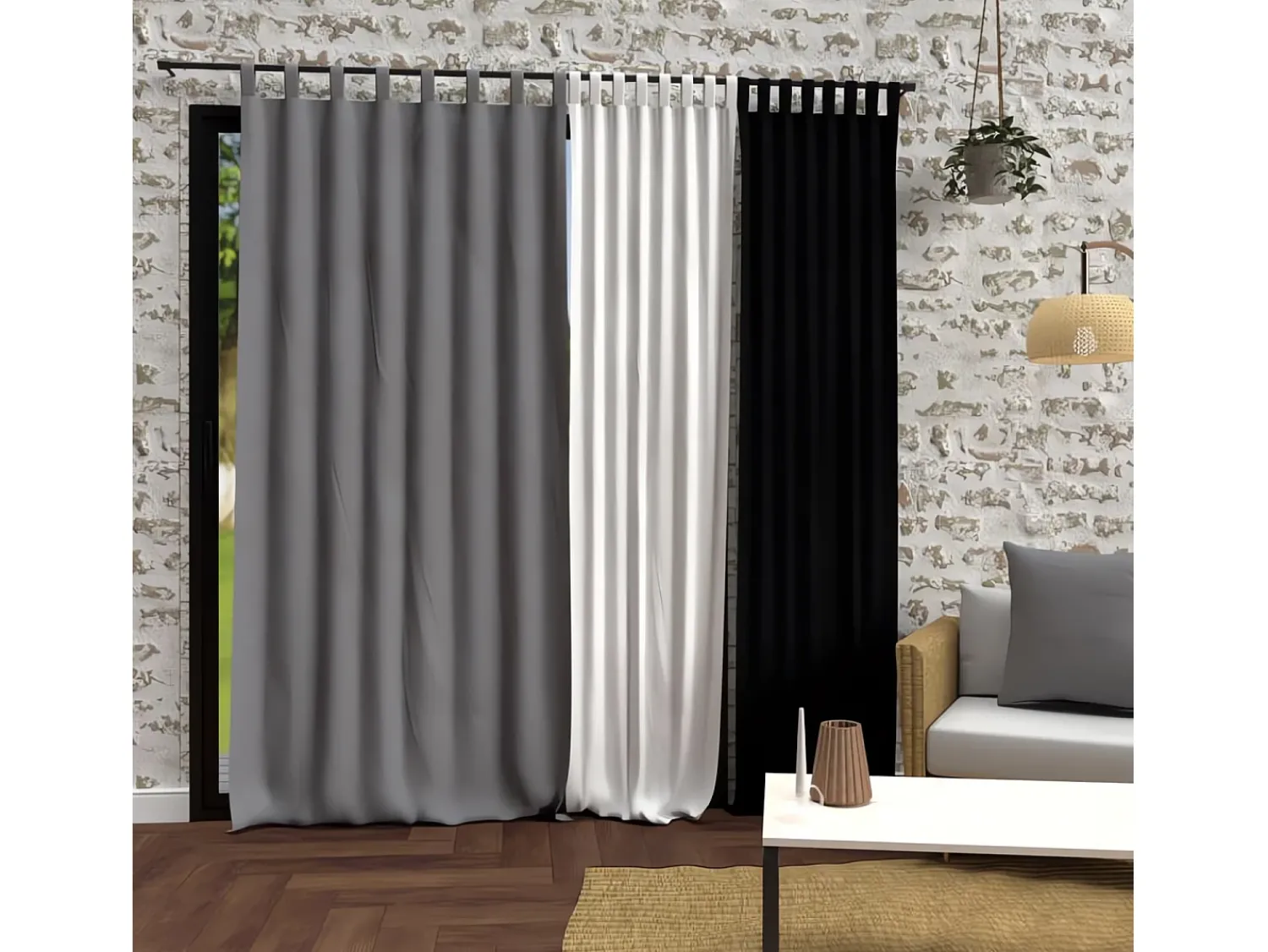 Soleil d'ocre Ropa De Casa^Cortina con patas en microfibra lavada 135x250 cm BOHEME Gris