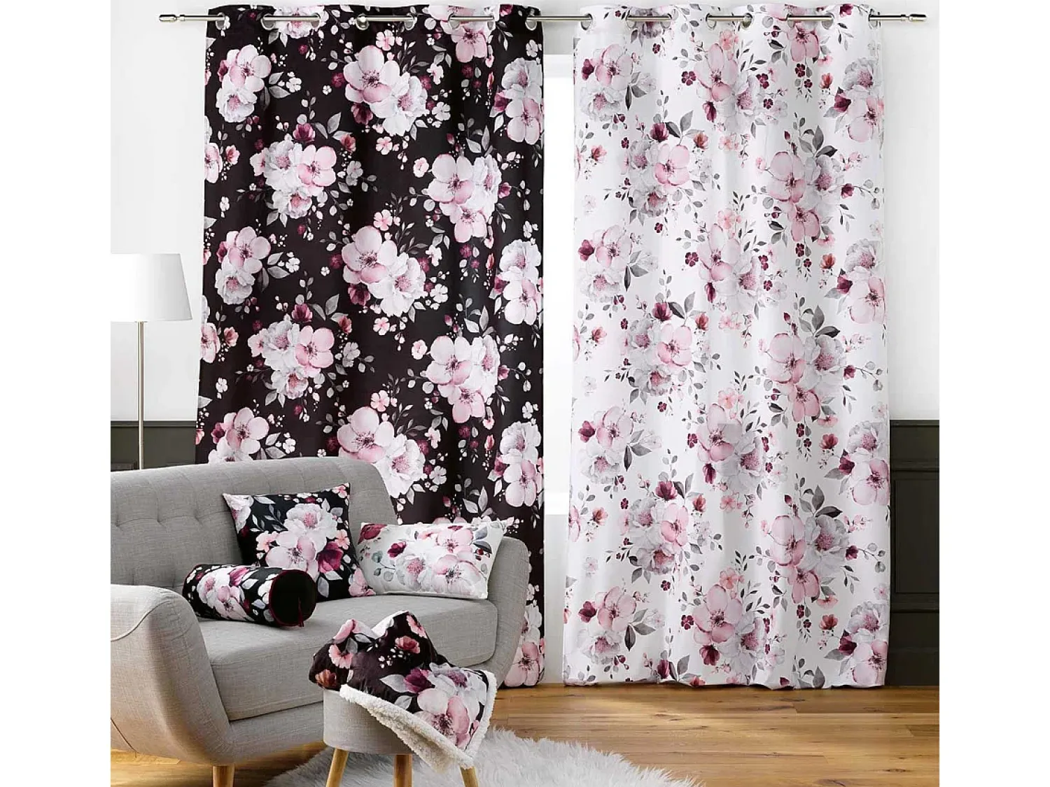 Douceur d'intérieur Ropa De Casa^Cortina de terciopelo floral 140 x 240 cm Blanco