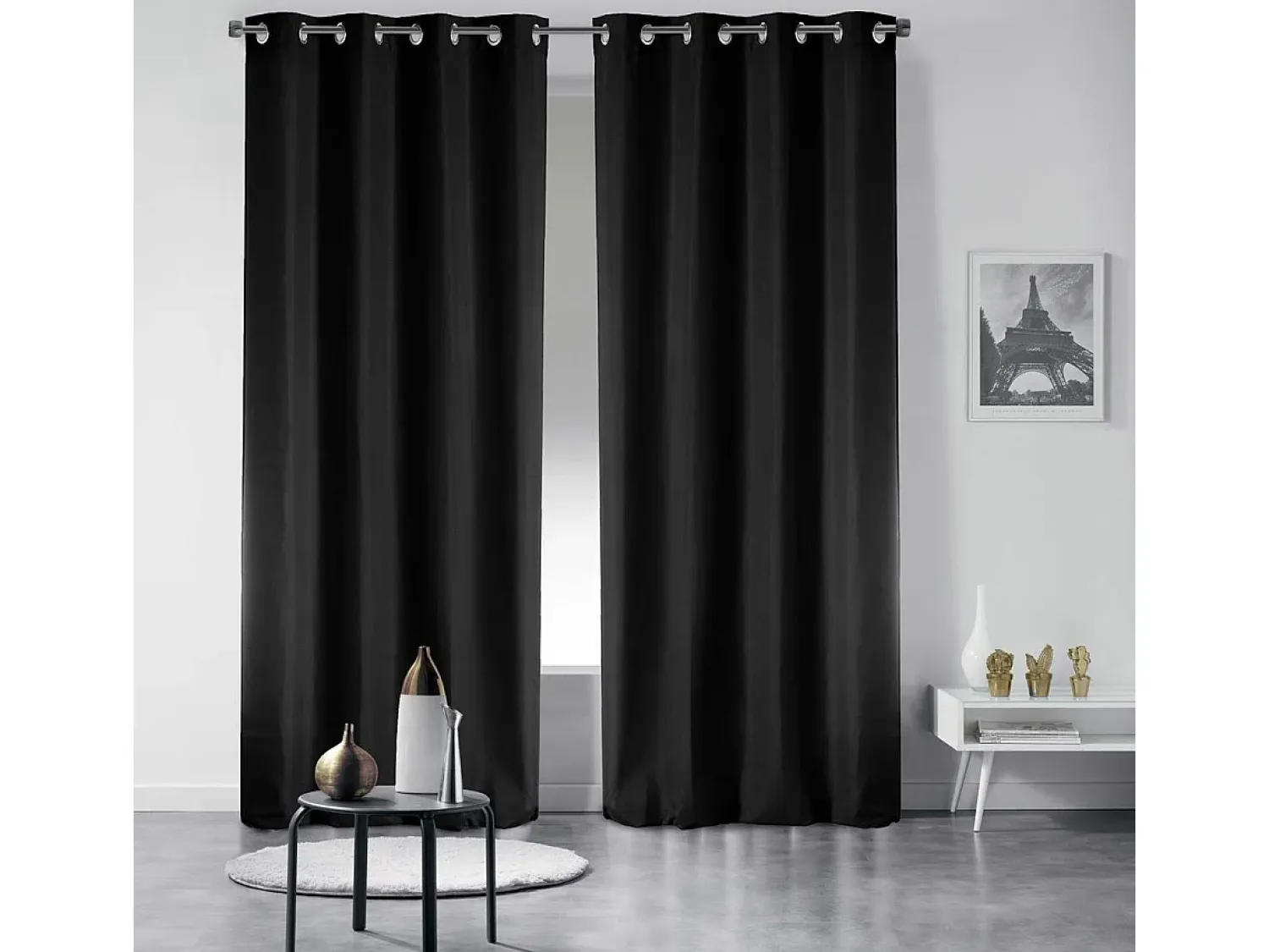 Douceur d'intérieur Ropa De Casa^Cortina esencial lisa con ollaos Negro