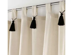Douceur d'intérieur Cortina natural con pompones 140 x 240 cm Beige