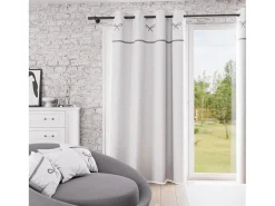 Soleil d'ocre Cortina ojales de algodón bordada 135x250 cm EMILIE , por Blanco