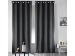 Douceur d'intérieur Cortina opaca lisa con ollaos 135 x 240 cm Negro