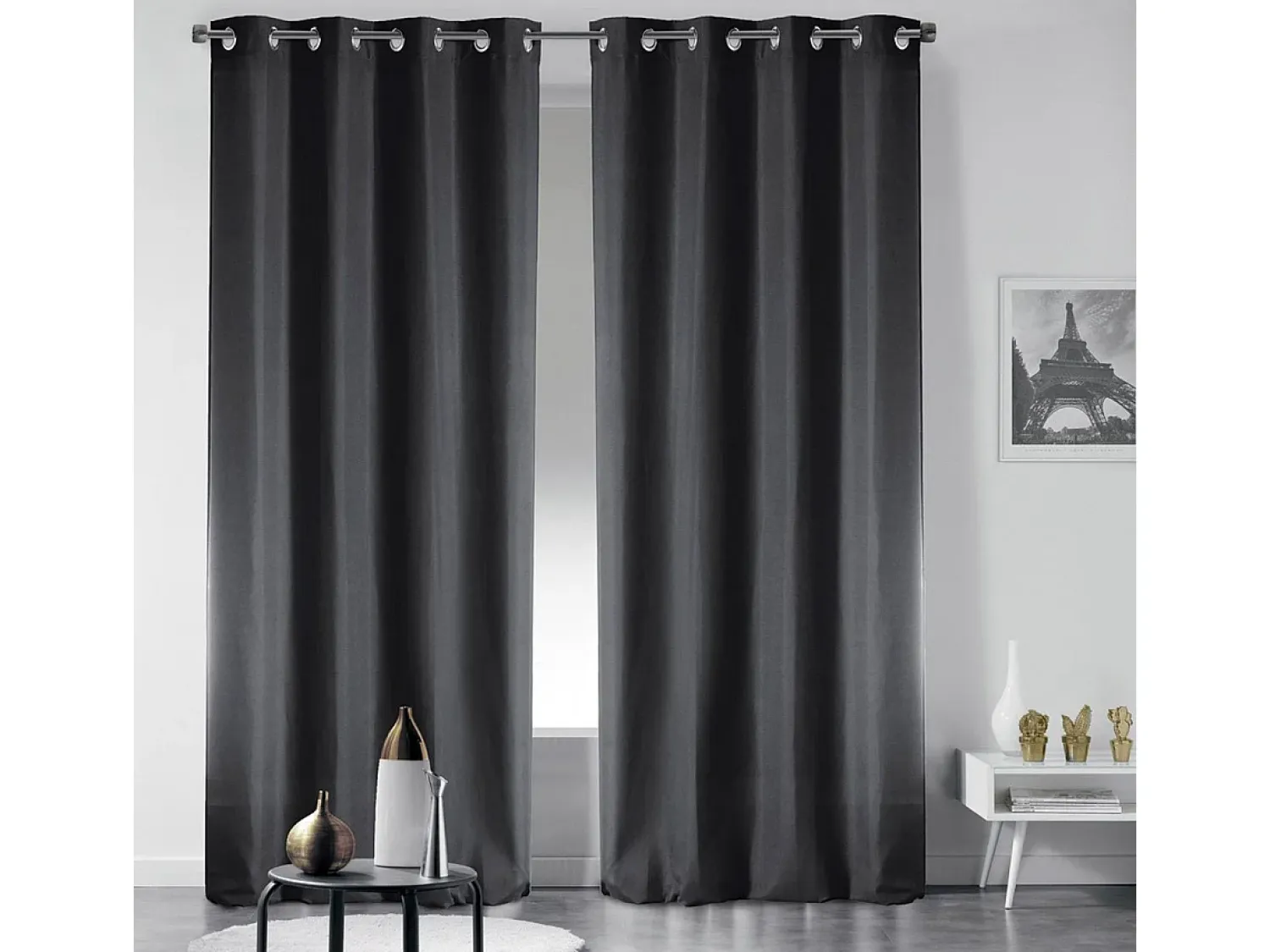 Douceur d'intérieur Cortina opaca lisa con ollaos 135 x 240 cm Negro