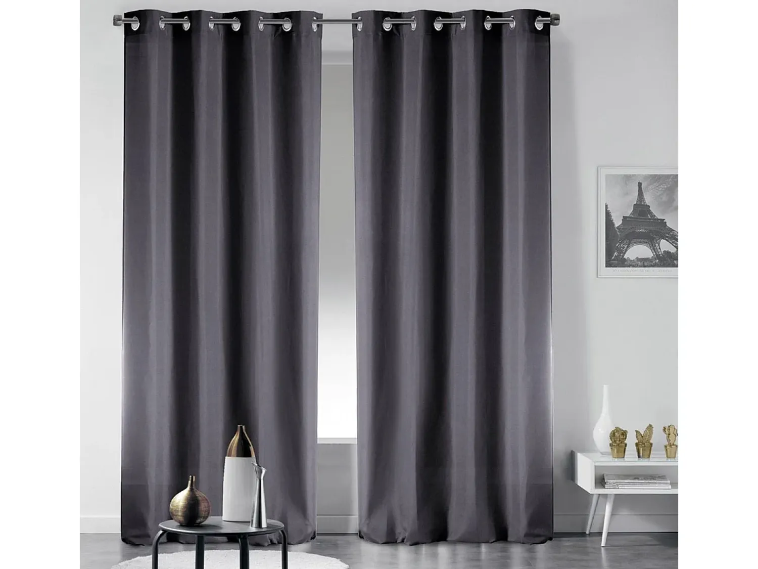 Sale Douceur d'intérieur Cortina opaca lisa con ollaos 135 x 240 cm Gris