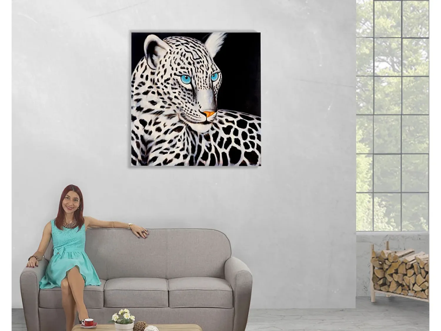 MCW Cuadro^Cuadro al óleo Leopardo blanco pintado a mano Multicolor
