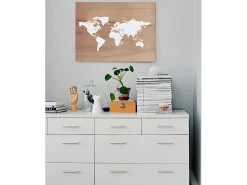 DECOWOOD Cuadro^Cuadro de madera Mapamundi envejecido Marru00f3n