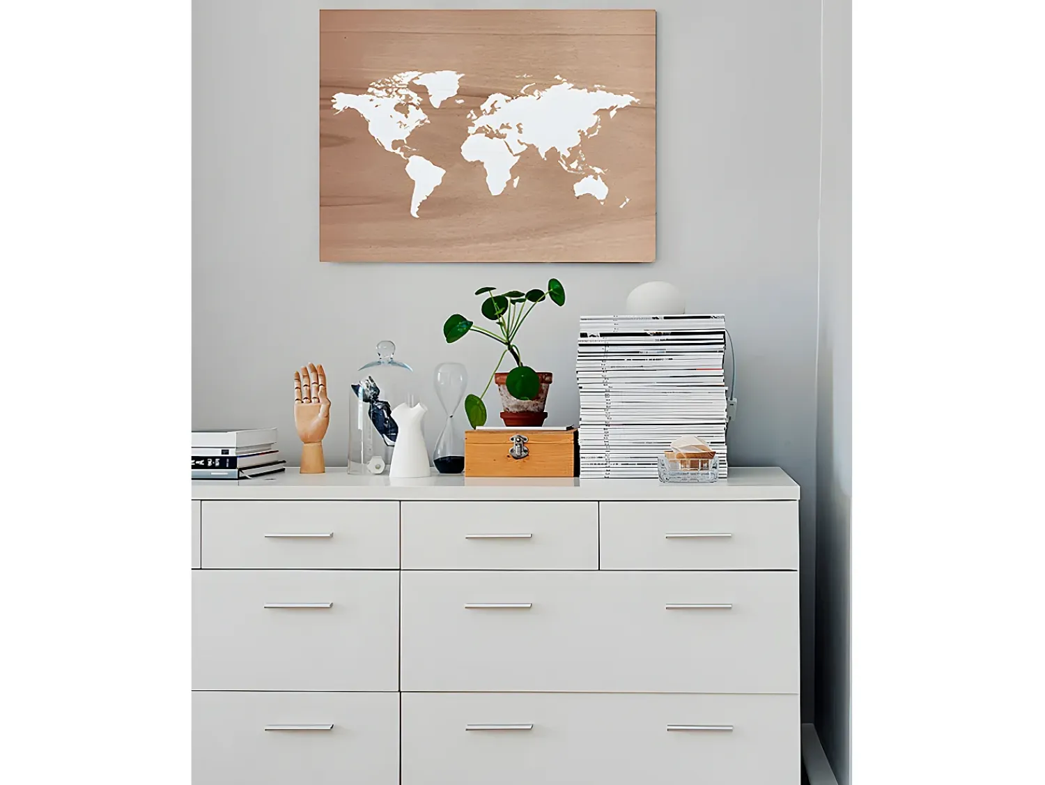 DECOWOOD Cuadro^Cuadro de madera Mapamundi envejecido Marru00f3n