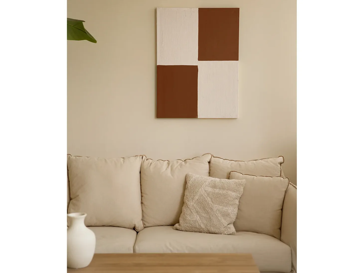 Cuadro decorativo sobre lienzo de algodón con marco de madera marrón claro pintado artesanalmente con pintura al oleo de 60x80cm - PRISMA - DECOWOOD