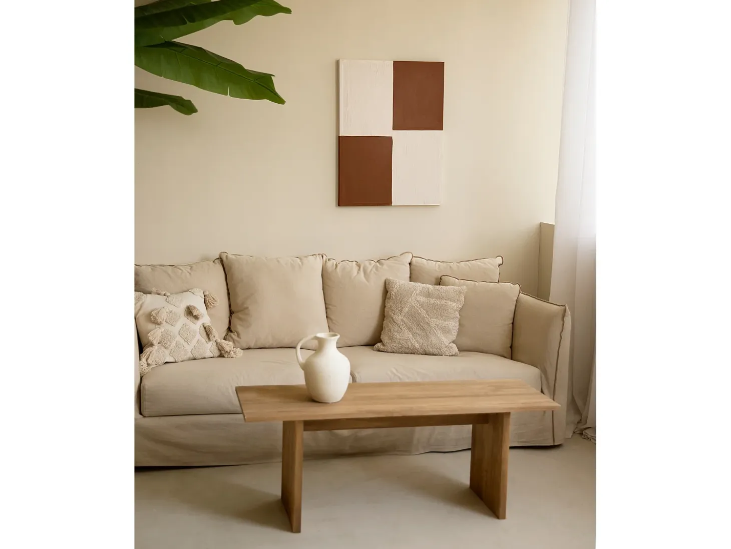 Cuadro decorativo sobre lienzo de algodón con marco de madera marrón claro pintado artesanalmente con pintura al oleo de 60x80cm - PRISMA - DECOWOOD