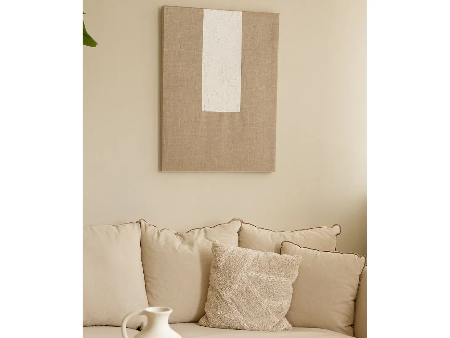 Cuadro decorativo sobre lienzo de lino con marco de madera marrón claro pintado artesanalmente con pintura al oleo de 100x150cm - NIMBA - DECOWOOD