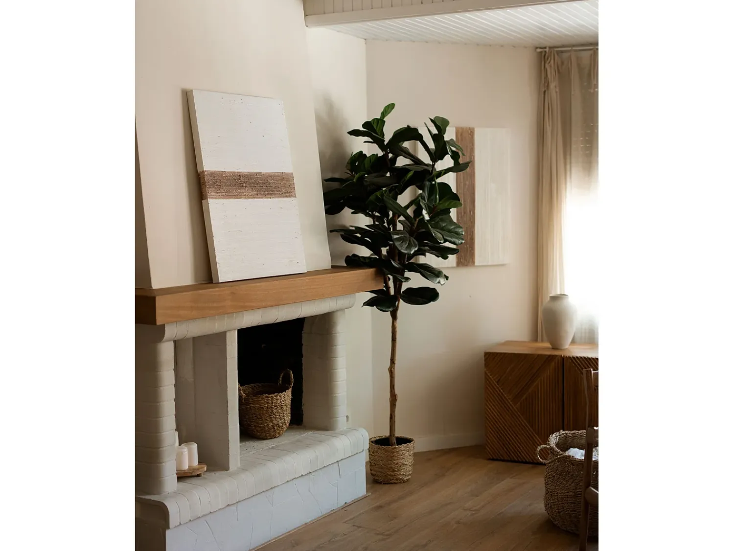Clearance DECOWOOD Cuadro decorativo sobre lienzo de algodón con marco de madera marrón claro pintado artesanalmente con pintura al oleo de 100x150cm - BRISA - Multicolor