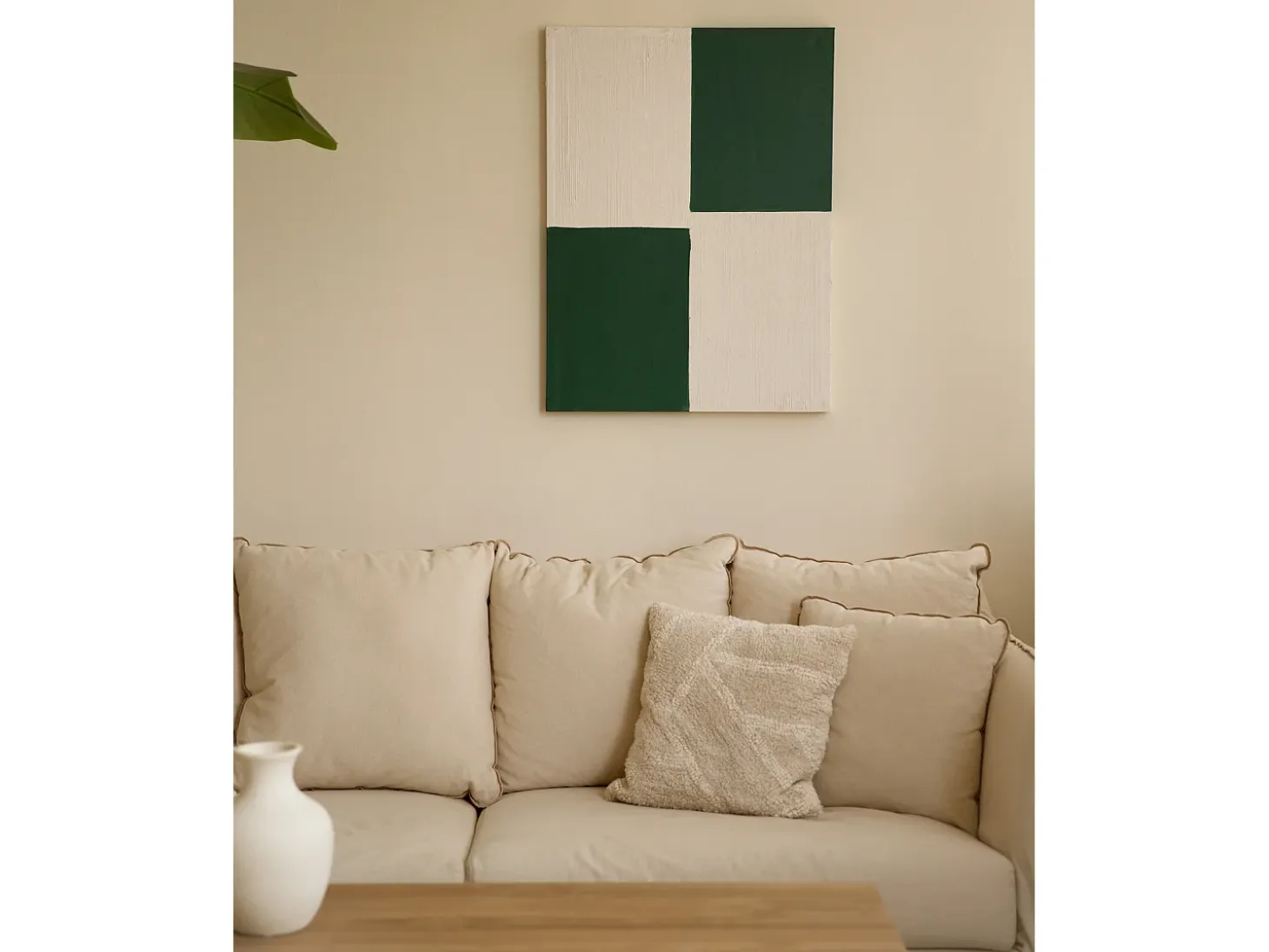 Cuadro decorativo sobre lienzo de algodón con marco de madera marrón claro pintado artesanalmente con pintura al oleo de 60x80cm - PRISMA - DECOWOOD