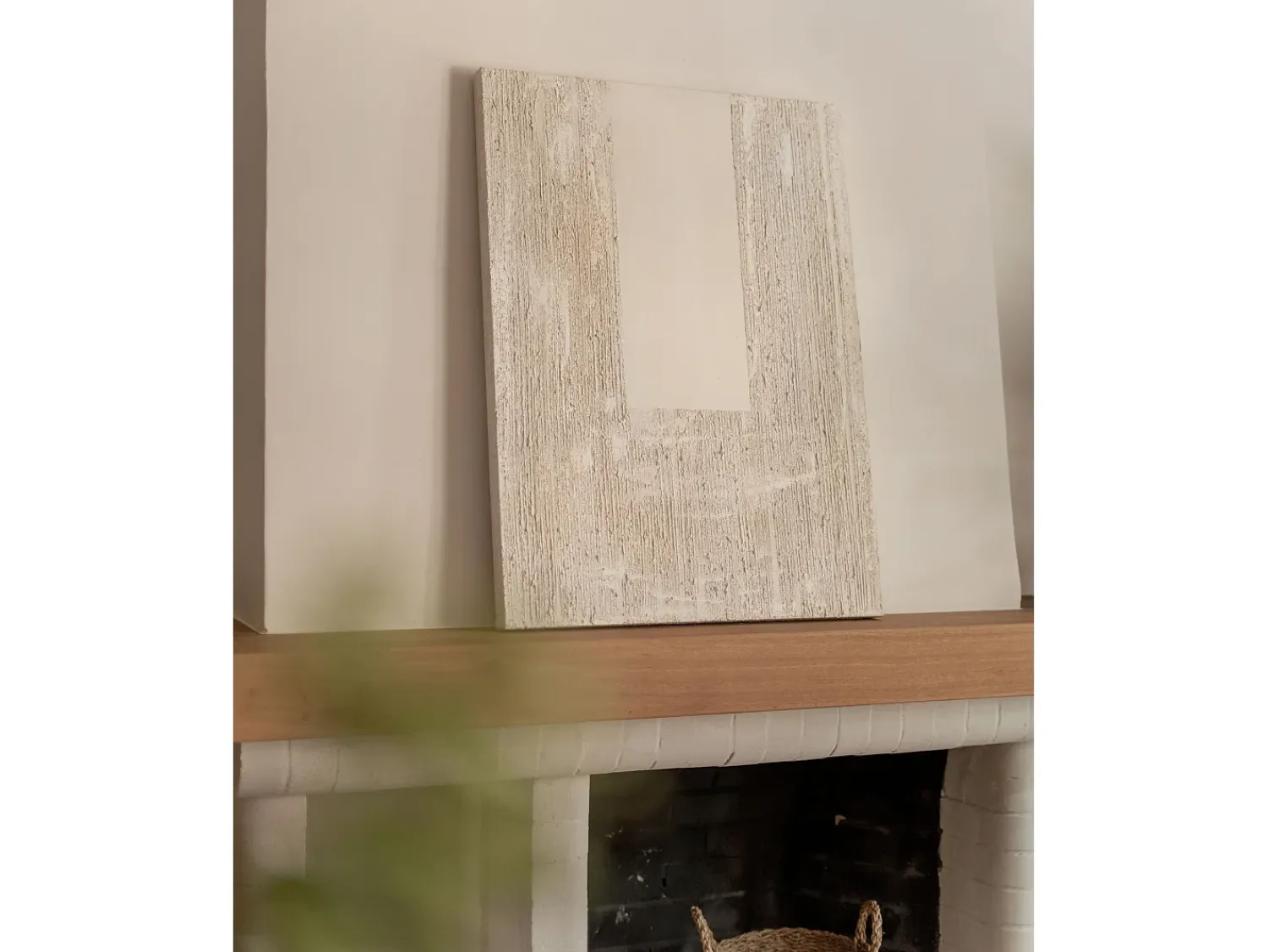 DECOWOOD Cuadro^Cuadro decorativo sobre lienzo de algodón con marco de madera blanco pintado artesanalmente con pintura al oleo de 100x150cm - DEVA - Beige