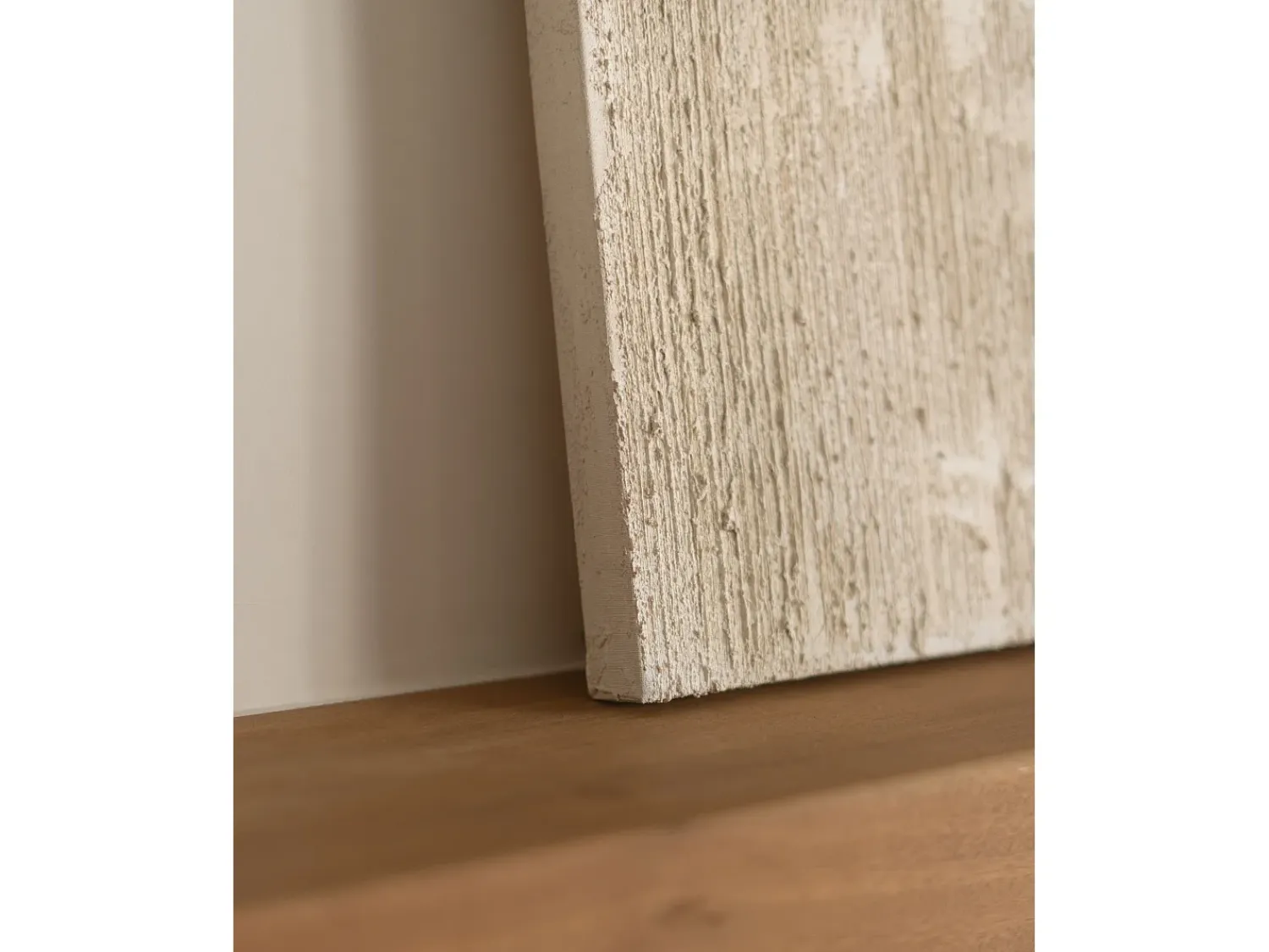 DECOWOOD Cuadro^Cuadro decorativo sobre lienzo de algodón con marco de madera blanco pintado artesanalmente con pintura al oleo de 100x150cm - DEVA - Beige