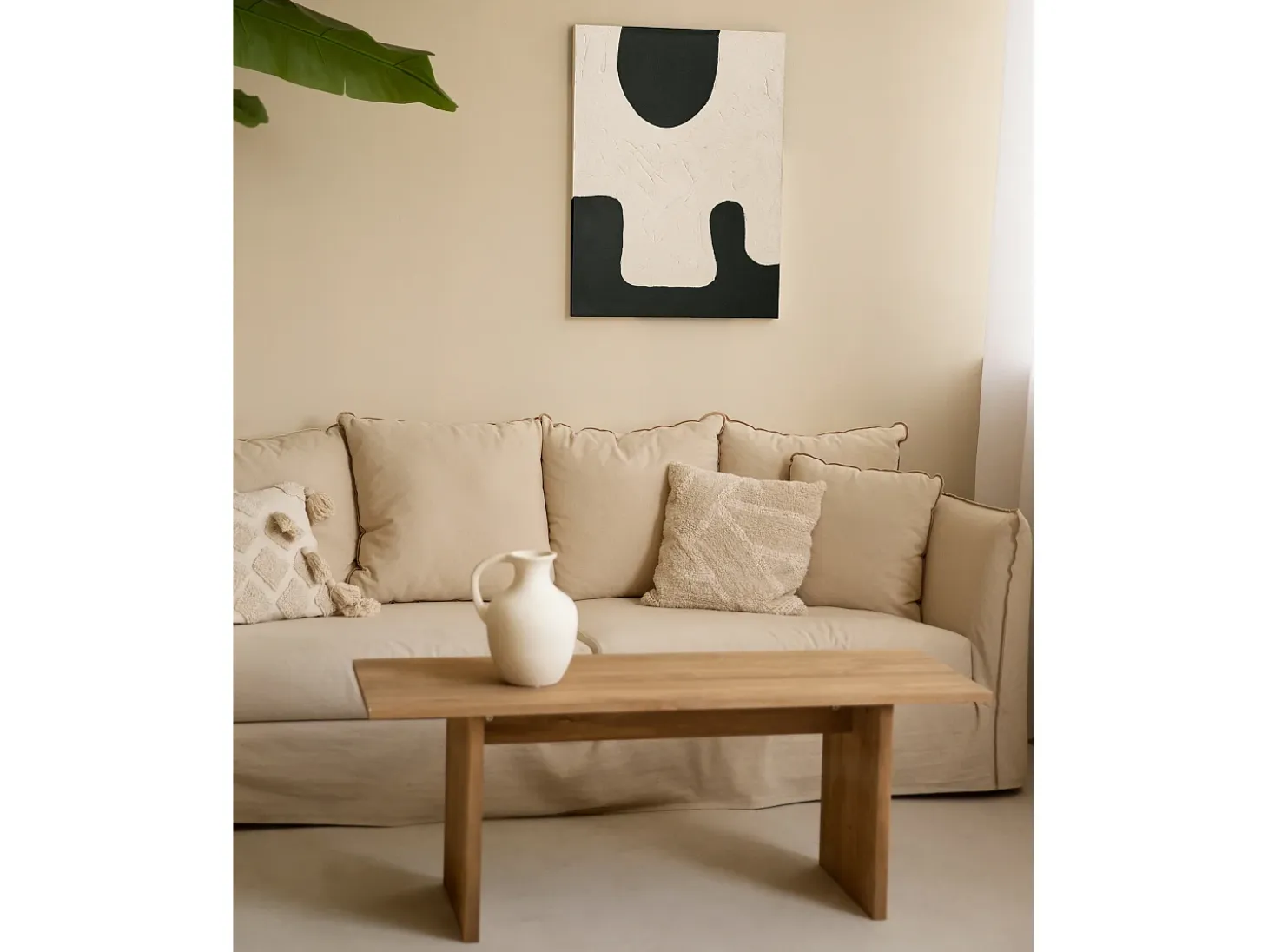 Cuadro decorativo sobre lienzo de algodón con marco de madera marrón claro pintado artesanalmente con pintura al oleo de 100x150cm - VARO - DECOWOOD