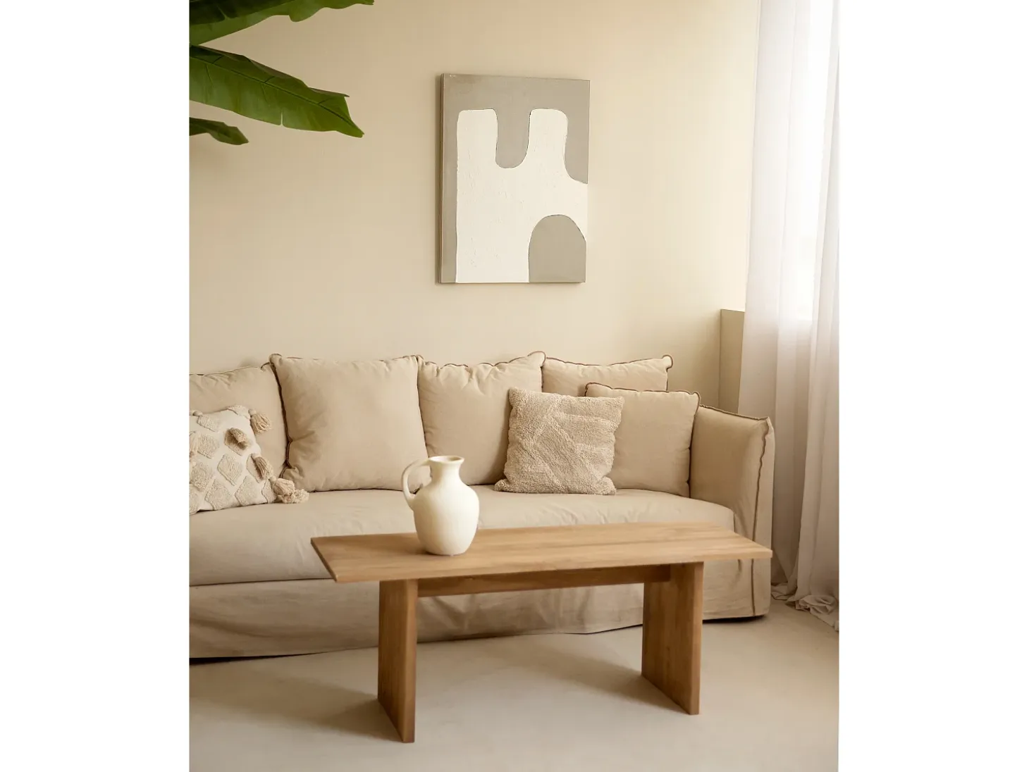 Cuadro decorativo sobre lienzo de algodón con marco de madera marrón claro pintado artesanalmente con pintura al oleo de 100x150cm - KIKA - DECOWOOD
