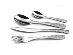 Cubertería Bongo de 24 piezas de Acero Inoxidable - Diseño Tensado y Martillado - Estuche Premium