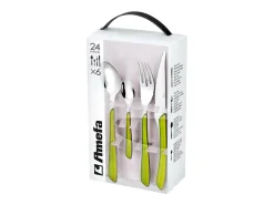 Amefa Cubierto^Cubertería de 24 piezas Eclat Verde Anís Moderna y Vibrante - Mangos Brillantes Verde Anís - Acero Inoxidable Microdentado Verde claro