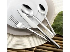 Amefa Cubierto^Cubertería de 24 piezas Karma de acero inoxidable con decoración vegetal en tallos de bambú Plateado