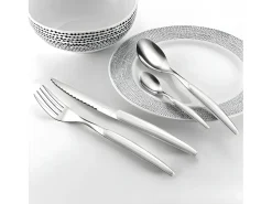 Online Lou Laguiole Cubertería Montana Blanc 24 piezas - Mango de cristal , hoja de acero inoxidable microdentada, diseño contemporáneo Blanco