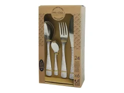 Discount Cubertería Étnica de 24 Piezas en Acero Inoxidable con Decoración Martillada - Estuche de Regalo Plateado