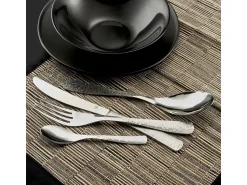 Discount Cubertería Étnica de 24 Piezas en Acero Inoxidable con Decoración Martillada - Estuche de Regalo Plateado