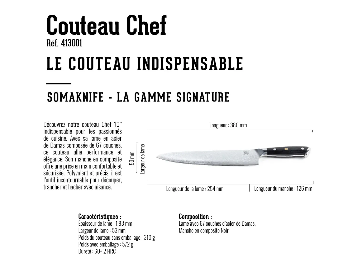 Best Somagic Cuchillo SANTOKU de 7 pulgadas, gama Signature - Negro