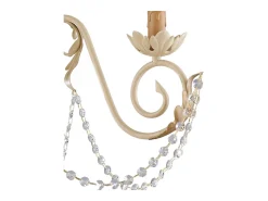 New Damasco - Lámpara de hierro lacado con decoración. Efecto decapé y acabados oro antiguo con pedrería de cristal 3 luces 120 - Ø47 Marfil