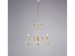 New Damasco - Lámpara de hierro lacado con decoración. Efecto decapé y acabados oro antiguo con pedrería de cristal 3 luces 120 - Ø47 Marfil