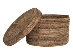 DESIO Set van 2 opbergmanden met deksel – natuurlijke jute