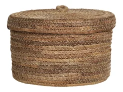 DESIO Set van 2 opbergmanden met deksel – natuurlijke jute