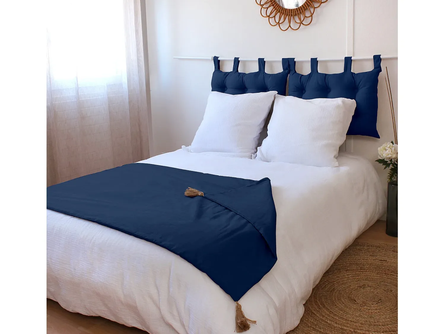 Hot DECOSTAR Edredón Panama con borlas de yute Azul oscuro