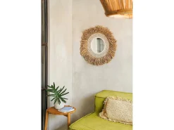 Bazar Bizar Espejo De Pared|Espejo^El Espejo Raffia Cowrie - Blanco Natural Multicolor