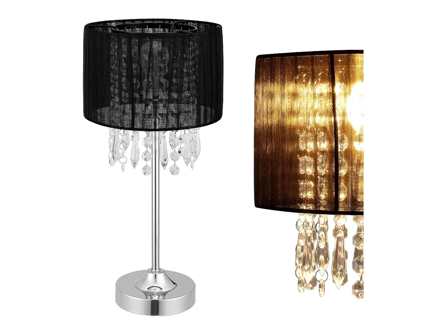 Elegante lámpara de escritorio lámpara de mesa con estilo lámpara de lectura con cristales sintéticos casquillo metálico E14 40 cm de alto color negro 03_0005271