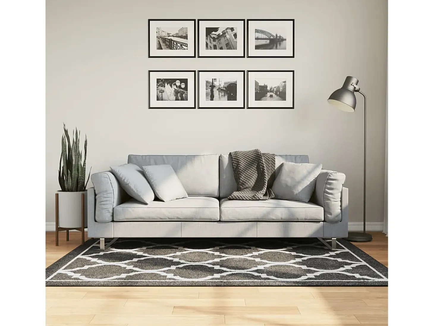 Elsje Alfombra lavable antideslizante negro y blanco 120x180 cm