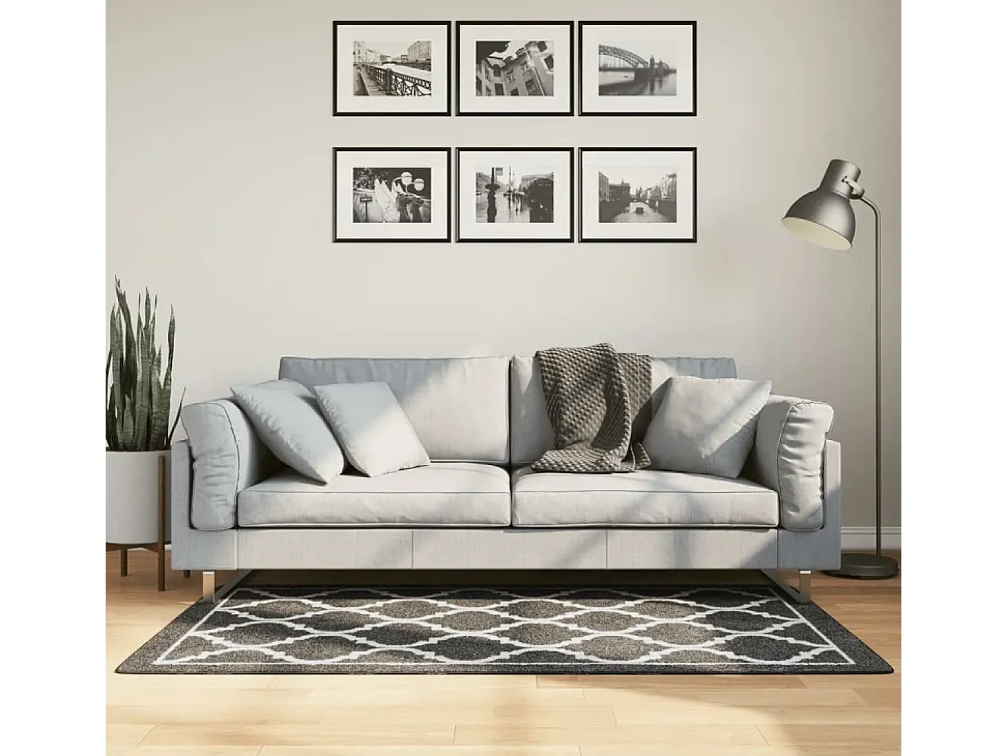 Elsje Alfombra lavable antideslizante negro y blanco 80x150 cm