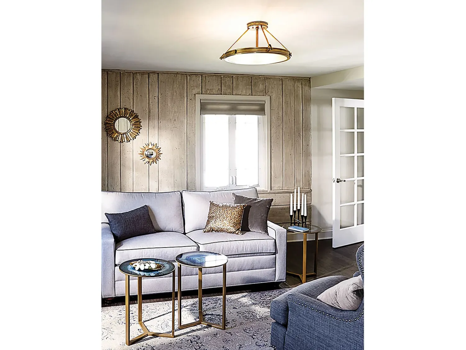 Elstead Collier 4 Lätt Medium Semi Flush Takljus Mässing, E14 Camel