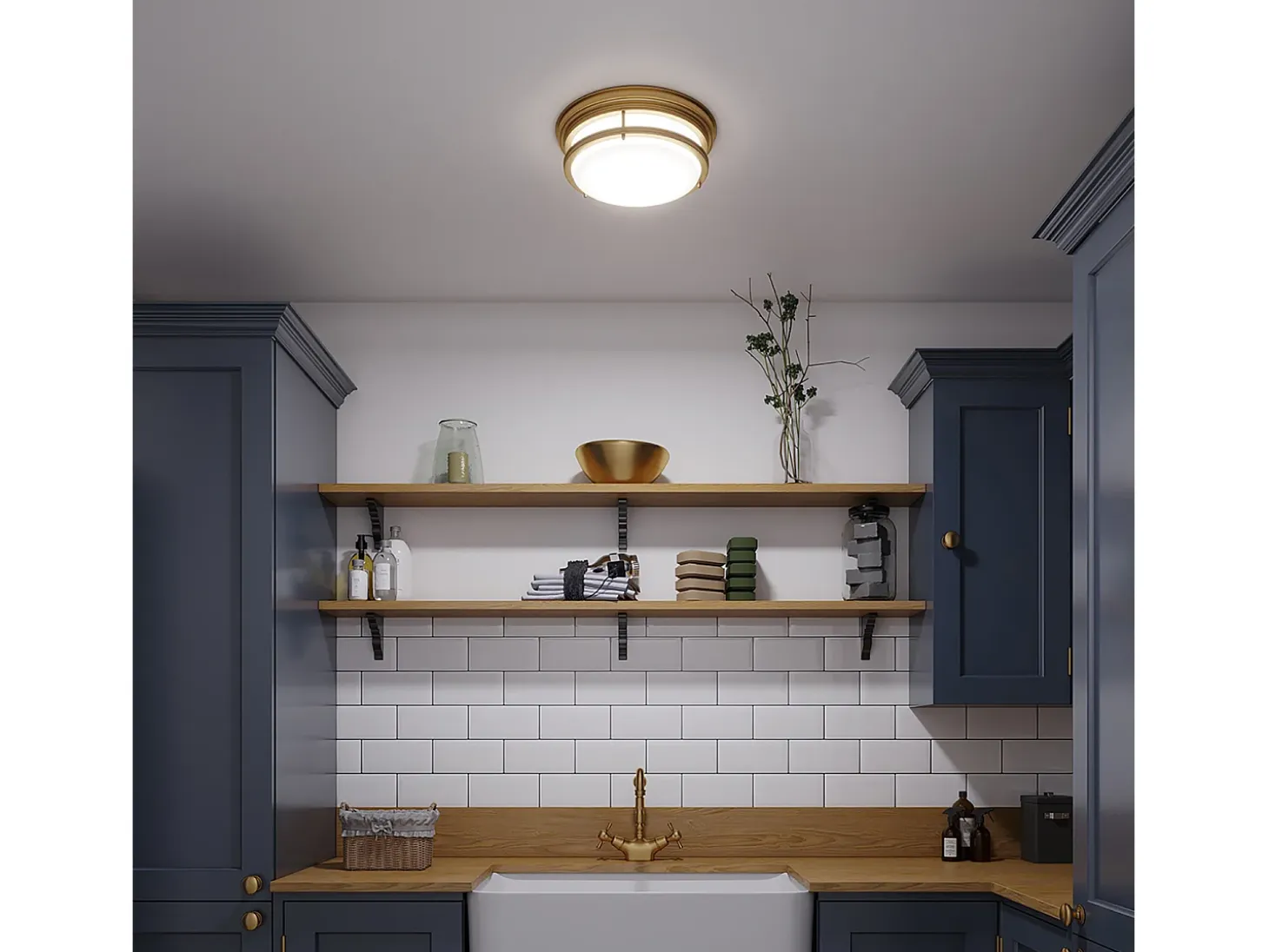 Elstead Hadley 3 Ljus Semi Flush Ceiling Light Borstad brons, E27