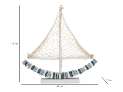 Best Escultura de velero en madera con red de tela 45x45x7cm Enok - Marino Azul