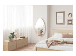 Meublorama Espejo asimétrico NARA – 50x80 cm – Acabado en roble envejecido – MDF decorativo de madera – Diseño orgánico y moderno Marru00f3n