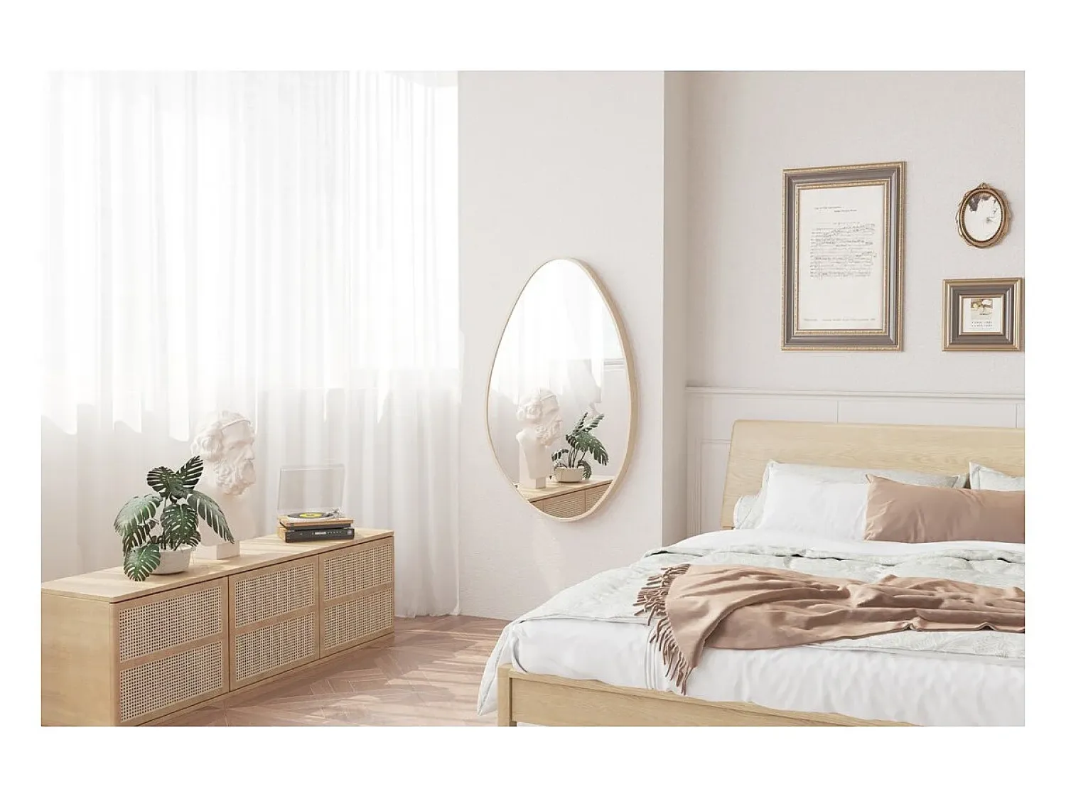 Meublorama Espejo asimétrico NARA – 50x80 cm – Acabado en roble envejecido – MDF decorativo de madera – Diseño orgánico y moderno Marru00f3n