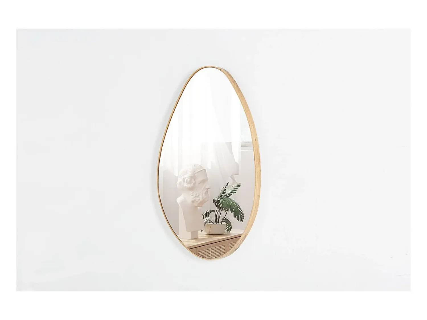 Meublorama Espejo asimétrico NARA – 50x80 cm – Acabado en roble envejecido – MDF decorativo de madera – Diseño orgánico y moderno Marru00f3n