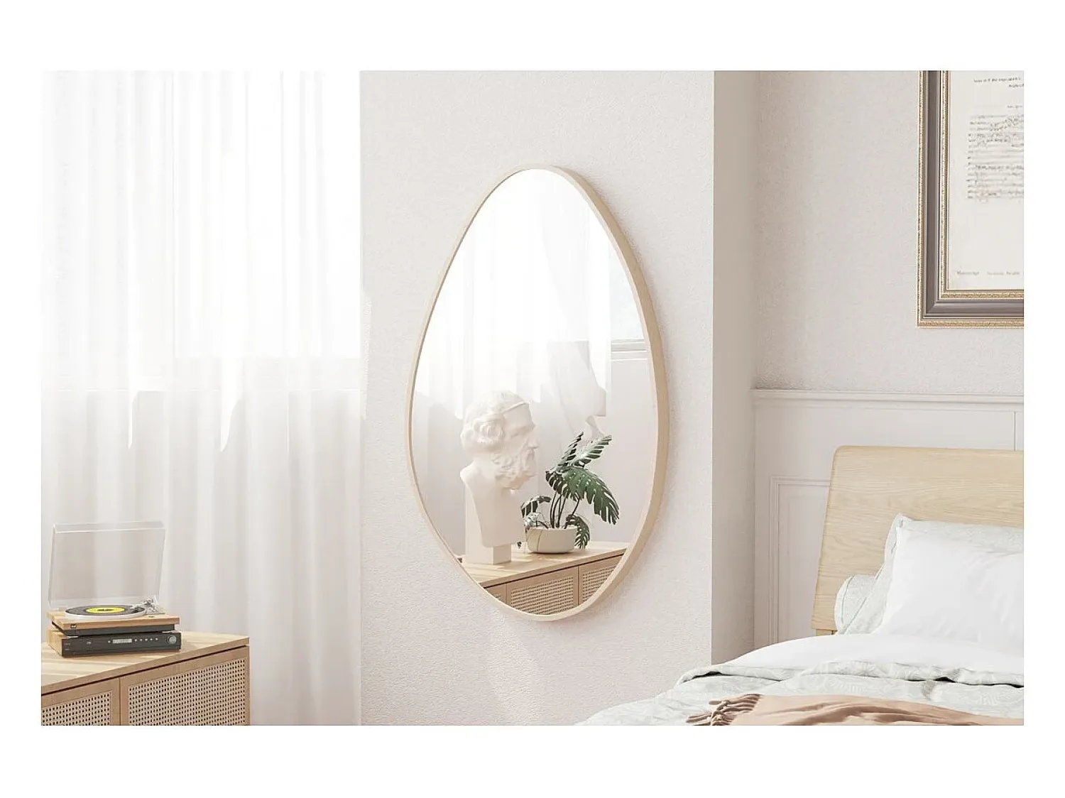 Meublorama Espejo asimétrico NARA – 50x80 cm – Acabado en roble envejecido – MDF decorativo de madera – Diseño orgánico y moderno Marru00f3n