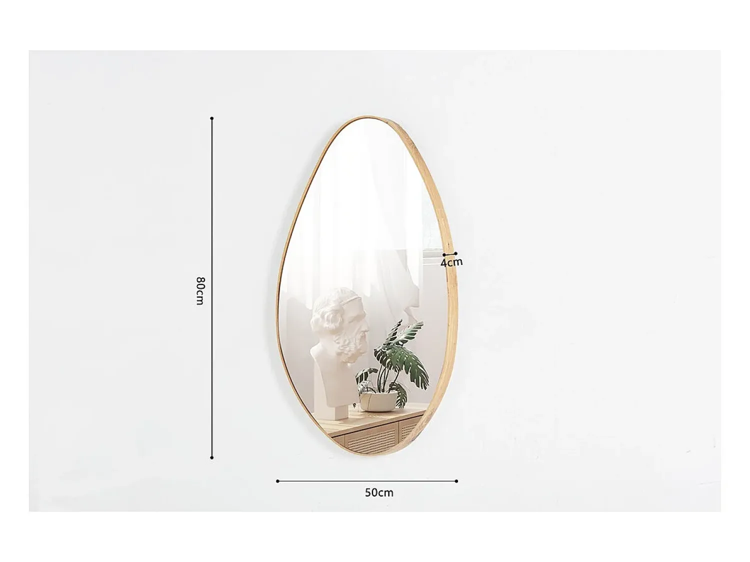Meublorama Espejo asimétrico NARA – 50x80 cm – Acabado en roble envejecido – MDF decorativo de madera – Diseño orgánico y moderno Marru00f3n